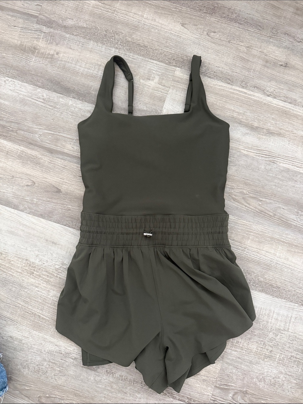 Abercrombie YPB Olive Green Smocked-Waist Romper